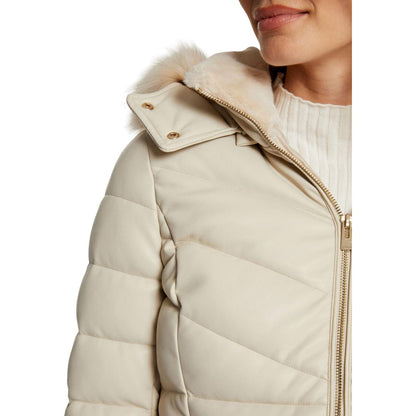 Hooded Jacket by Morgan De Toi for women in polyethylene polurethan faux fur beige showcases a contemporary silhouette, detailed with a contemporary and premium pockets, hooded & insulated for a sophisticated finish.