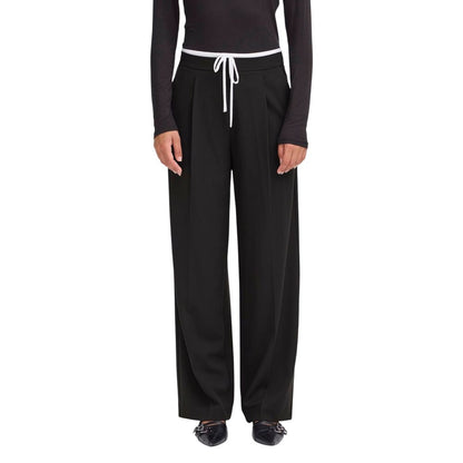 ICHI Women's Wide Stretch Viscose Trousers - Black