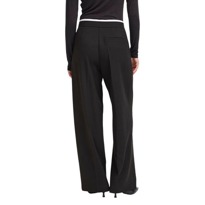 ICHI Women's Wide Stretch Viscose Trousers - Black