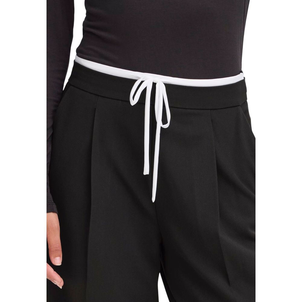 ICHI Women's Wide Stretch Viscose Trousers - Black