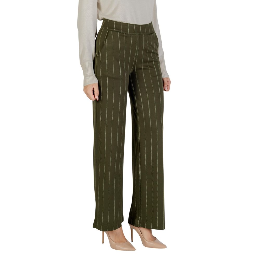 Trousers by ICHI for women in stretch viscose striped features a artisanal silhouette, showcasing a sophisticated wide with a long and for a artisanal finish.