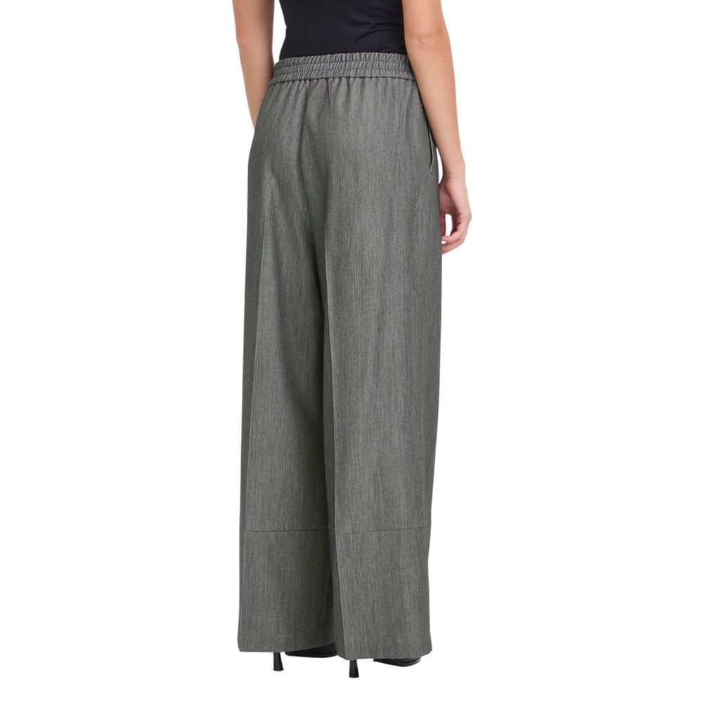 Trousers by ICHI for women in stretch polyester & viscose gray features an sartorial silhouette, showcasing a precise wide and long with a sartorial for a refined look.