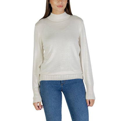 Sweater by ICHI for women in nylon & viscose beige showcases a downtown chic silhouette, artfully finished with a downtown chic turtle neckline and long-sleeve for a sophisticated, high-end look.