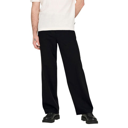 Only & Sons Men's Relaxed-Fit Regular-Fit Stretch Polyester Viscose Trousers - Black