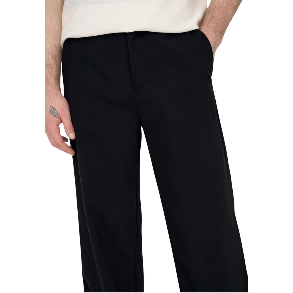 Only & Sons Men's Relaxed-Fit Regular-Fit Stretch Polyester Viscose Trousers - Black