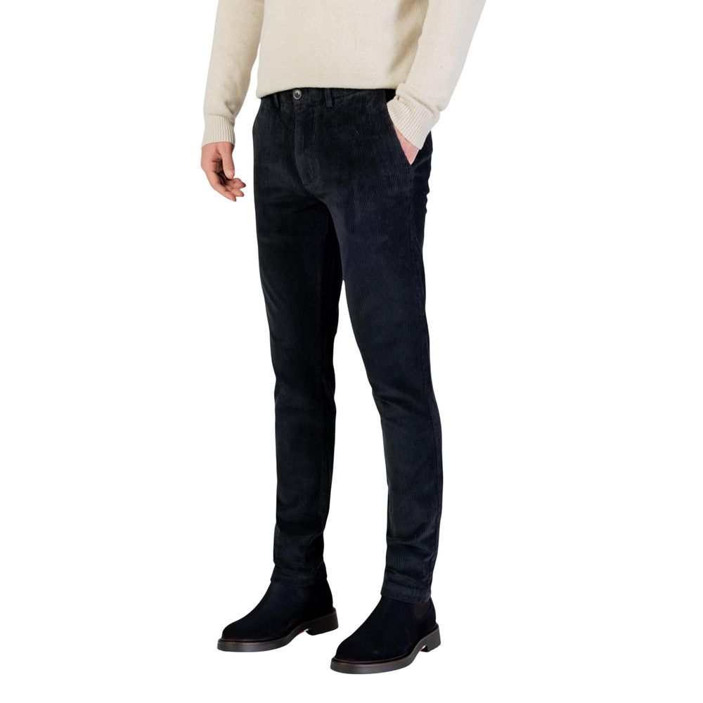 Trousers by Borghese for men in stretch cotton blue features a tailored silhouette with a tailored slim, defined by its long and a sophisticated .