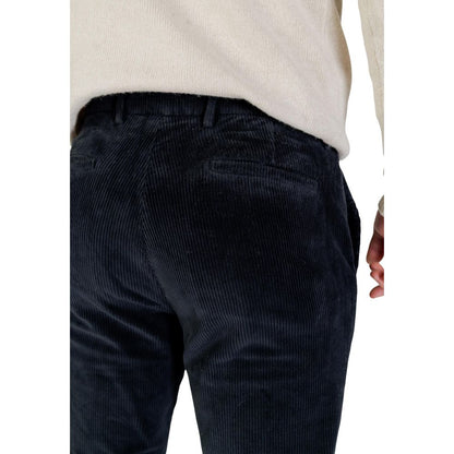 Trousers by Borghese for men in stretch cotton blue features an on trend silhouette, showcasing a sophisticated slim with a long and for an on trend finish.