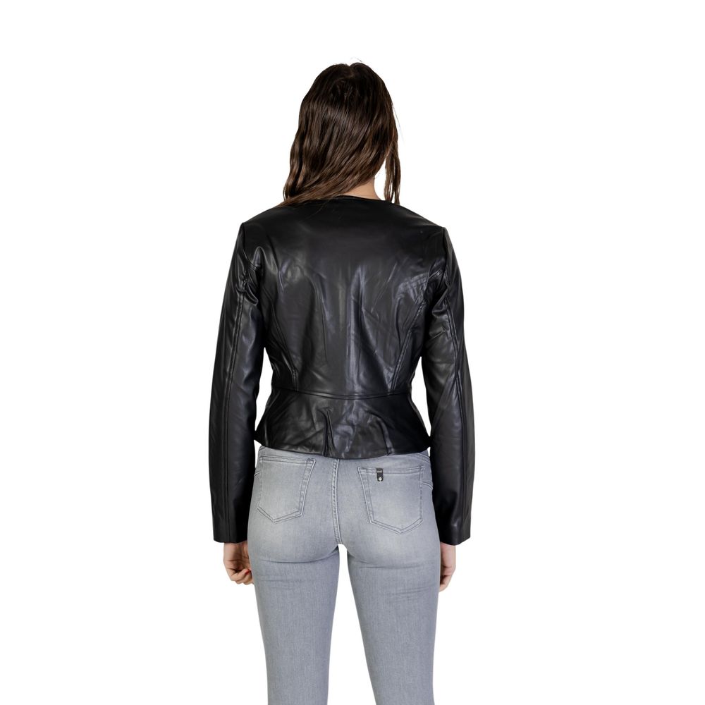 Jacket by Jacqueline De Yong for women in polyester polyurethane faux leather black showcases a contemporary silhouette, detailed with a contemporary and premium for a sophisticated finish.