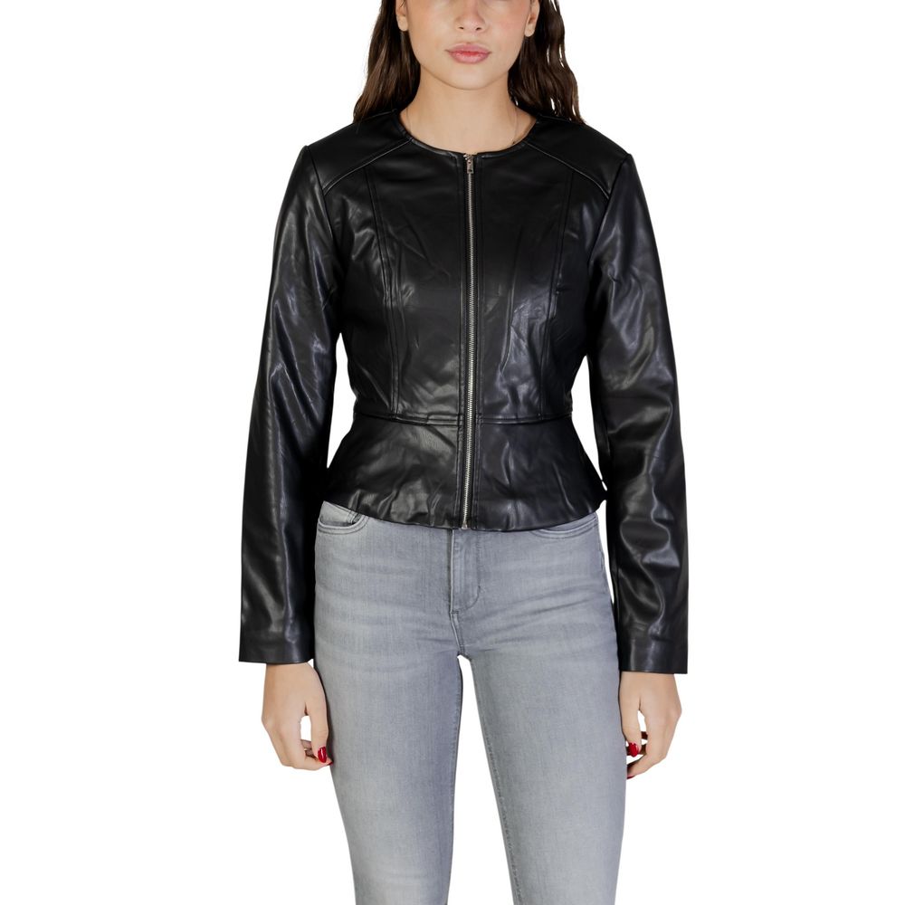 Jacket by Jacqueline De Yong for women in polyester polyurethane faux leather black presents a authentic silhouette, artfully detailed with a authentic and functional for a premium authentic finish.