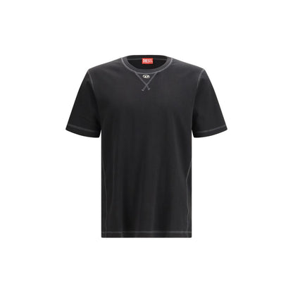 Activewear T-Shirt by Diesel for men in organic cotton black features a dynamic silhouette with short-sleeve and crew neckline enhanced by functional .