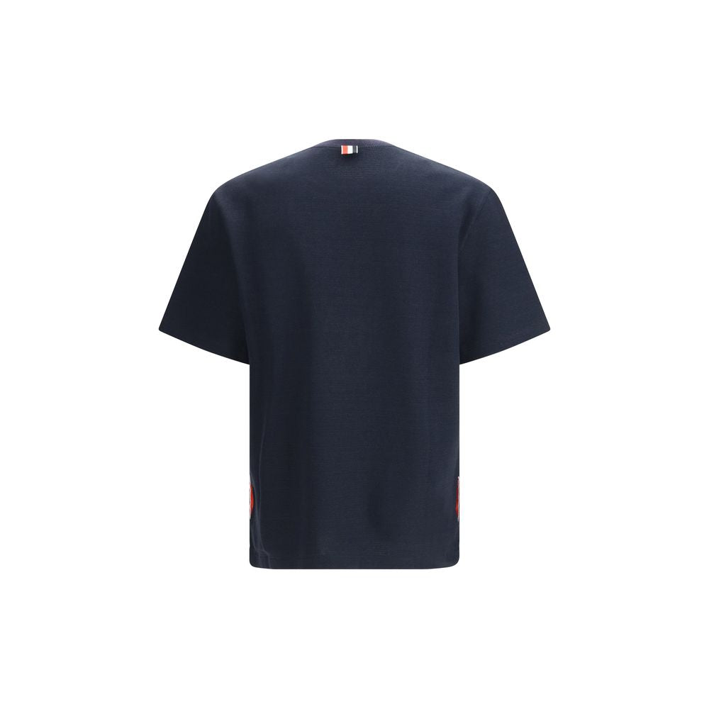 T-Shirt by Thom Browne for men in stretch polyamide cotton & linen blue, signature & striped features a plush silhouette, showcasing a sophisticated and for a truly plush finish.