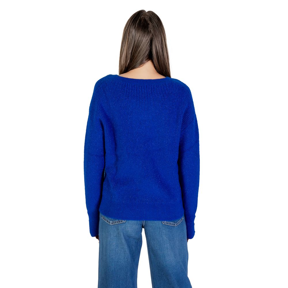Sweatshirt by Morgan De Toi for women in stretch polyester & wool blue features an enviable silhouette, showcasing a premium and refined v-neck neckline for a truly enviable finish.