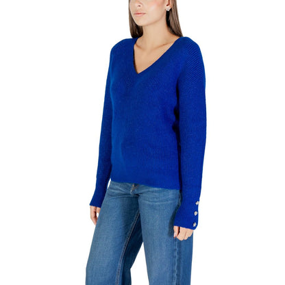 Sweatshirt by Morgan De Toi for women in stretch polyester & wool blue features an exquisite silhouette, showcasing and v-neck neckline details for a exquisite look.