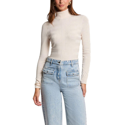 Sweater by Morgan De Toi for women in polyamide viscose beige showcases an masterful silhouette, artfully detailed with a masterful turtle neckline and long-sleeve for a sophisticated, premium finish.
