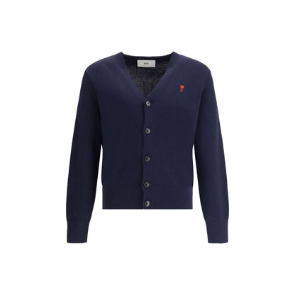 Ami Paris Men's Regular Fit Wool Cardigan - Blue Jacquard