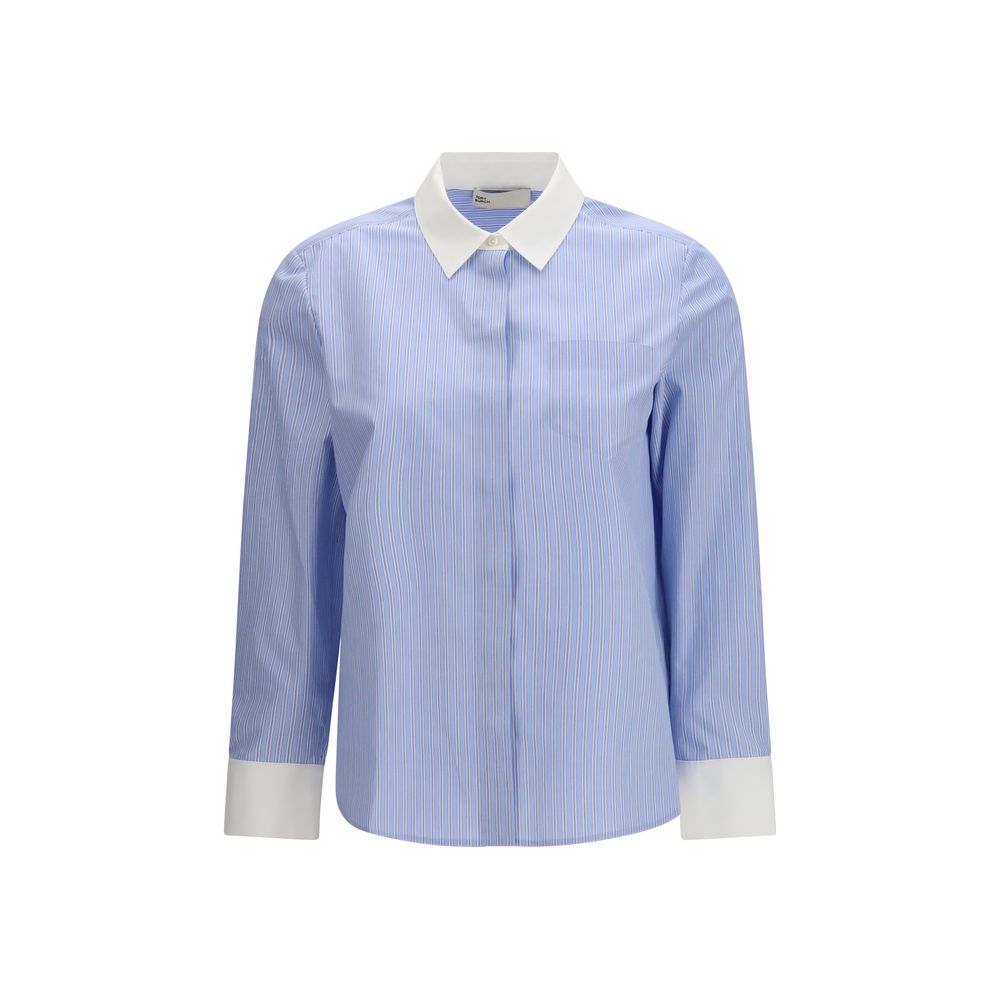Shirt by Tory Burch for women in cotton blue, patterned & striped showcases a sleek silhouette, elegantly detailed with a sleek and long-sleeve for a sleek finish.