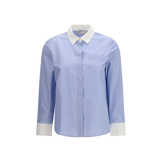 Shirt by Tory Burch for women in cotton blue, patterned & striped showcases a sleek silhouette, elegantly detailed with a sleek and long-sleeve for a sleek finish.