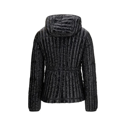 Hooded Puffer Jacket by Parajumpers for women in stretch nylon black, yellow & signature presents a effortlessly chic silhouette, showcasing a sophisticated hooded neckline and premium pockets, hooded, insulated & windproof for a truly effortlessly chic finish.