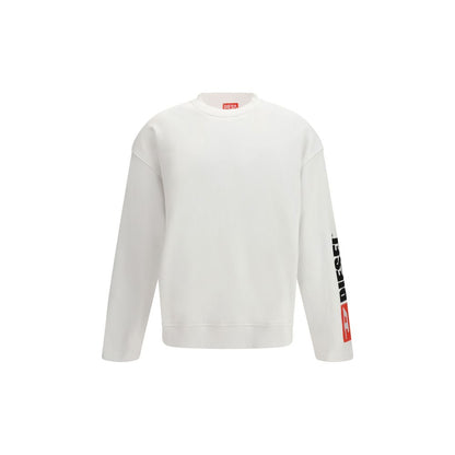 Sweatshirt by Diesel for men in cotton white & signature showcases a slouchy chic silhouette, artfully detailed with a slouchy chic round neckline and long-sleeve for a slouchy chic finish.