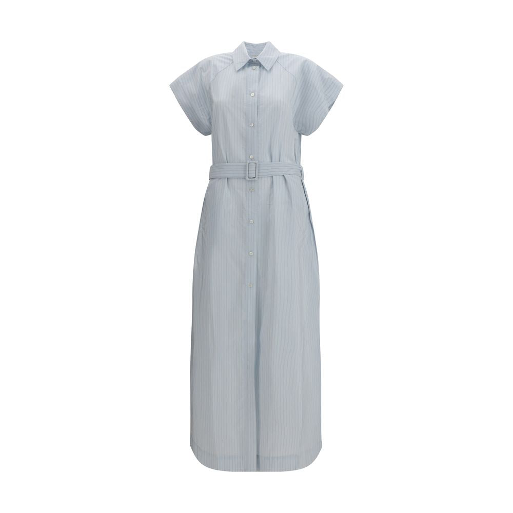 Dress by Jacob Cohen for women in cupro & cotton blue, copper, patterned & pinstripe features an eye catching silhouette with a sophisticated , elegant , and a refined long for a eye catching aesthetic.