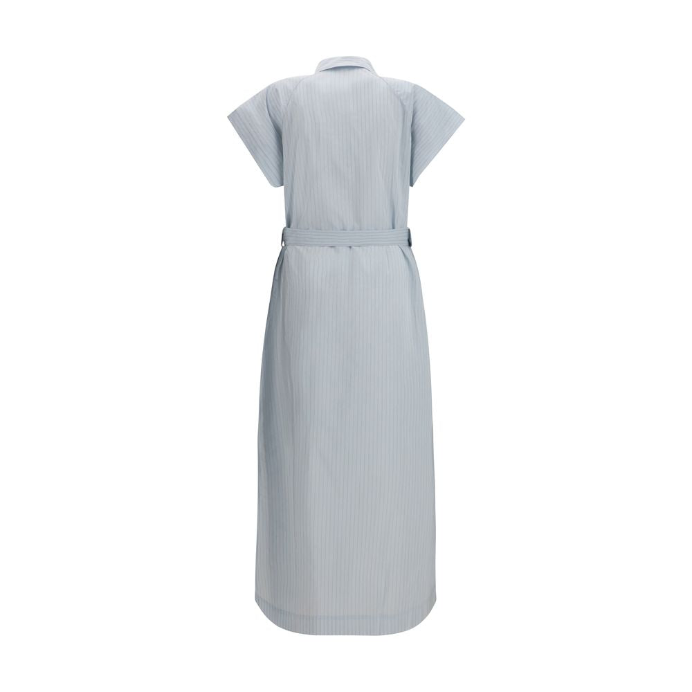 Dress by Jacob Cohen for women in cupro & cotton blue, copper, patterned & pinstripe features an sultry silhouette defined by a and , falling to an sultry long for a sultry look.