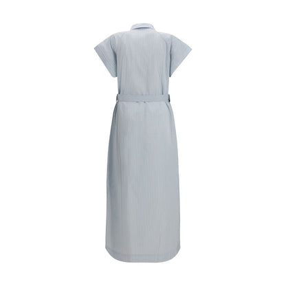 Dress by Jacob Cohen for women in cupro & cotton blue, copper, patterned & pinstripe features an sultry silhouette defined by a and , falling to an sultry long for a sultry look.