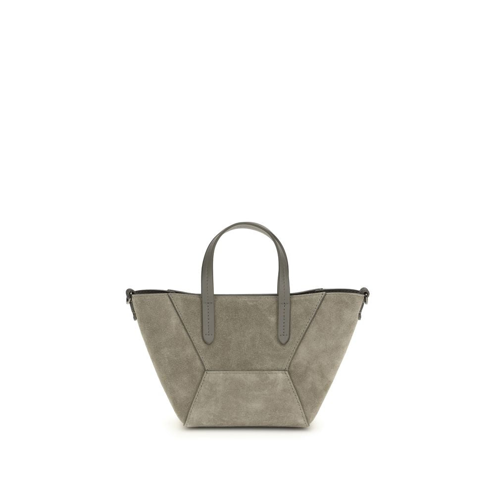 Shoulder Bag by Brunello Cucinelli for women in bos taurus calf suede leather brown, signature & monogram features an effortlessly chic silhouette with a secure magnetic & button, ample single-compartment, and versatile shoulder-strap, handle & adjustable-strap for effortlessly chic everyday luxury.