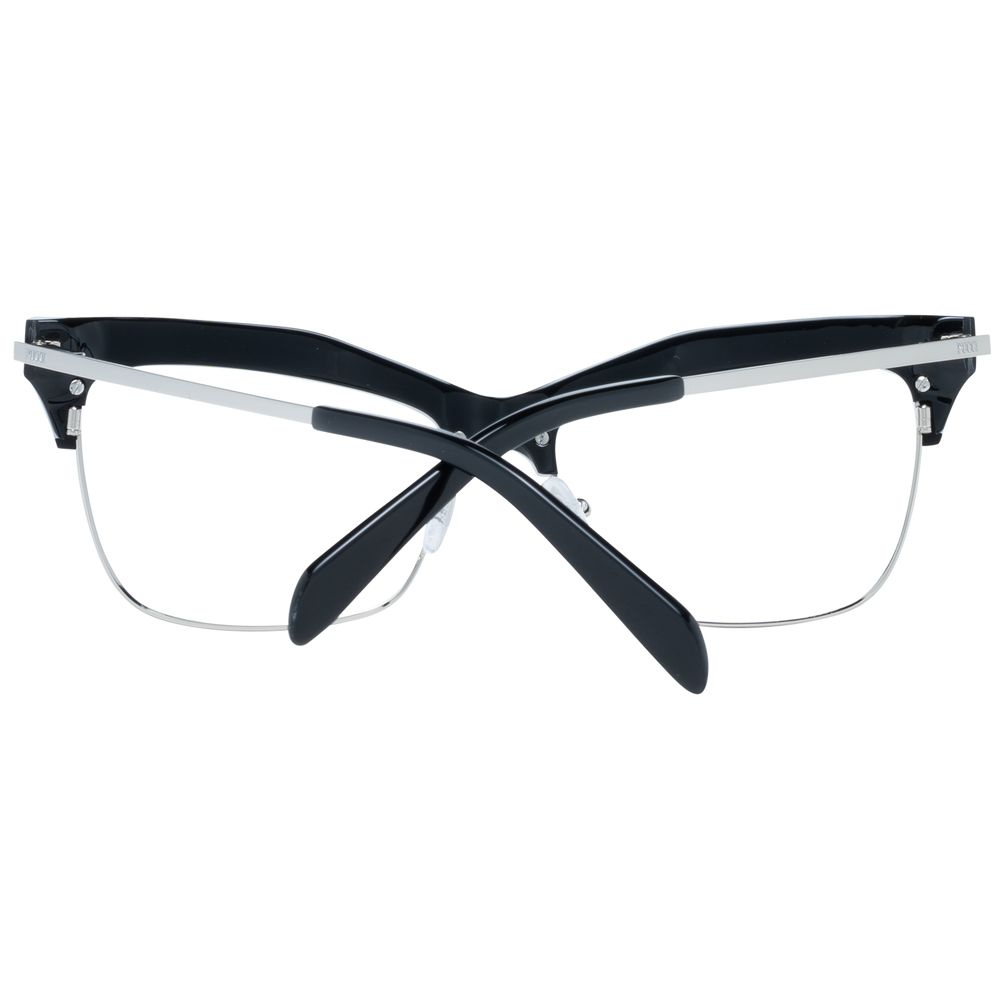 Eyeglasses Frames by Emilio Pucci for women in black showcases a reflective silhouette, artfully incorporating a sophisticated black coloured frame with a distinct full-frame frame design.