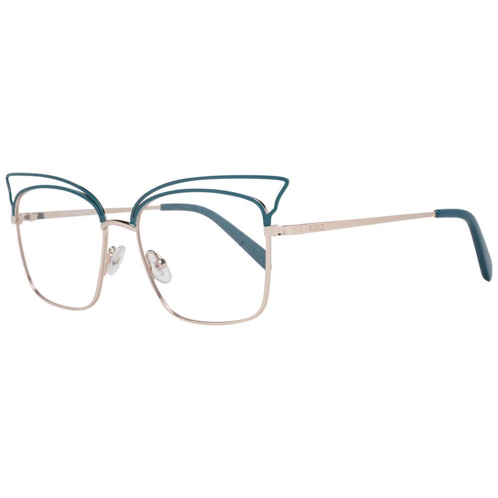Eyeglasses Frames by Emilio Pucci for women in metal turquoise features an refined silhouette, showcasing a sophisticated turquoise coloured frame and refined full-frame frame design for a refined look.