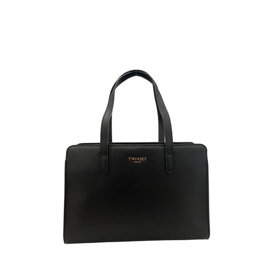 Shoulder Clutch Handbag by Twinset for women in polyurethane black & gold features a statuesque silhouette, showcasing a secure zipper and organized built-in-compartments with versatile shoulder-strap & adjustable-strap for statuesque evening wear.