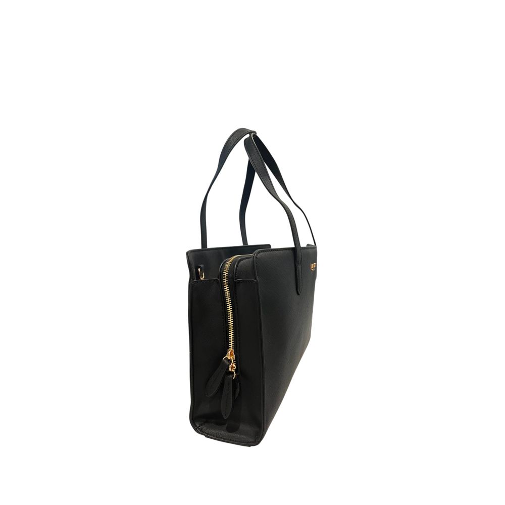Shoulder Clutch Handbag by Twinset for women in polyurethane black & gold showcases a sculptural silhouette, featuring a secure zipper, ample built-in-compartments, and versatile shoulder-strap & adjustable-strap for a sculptural aesthetic.