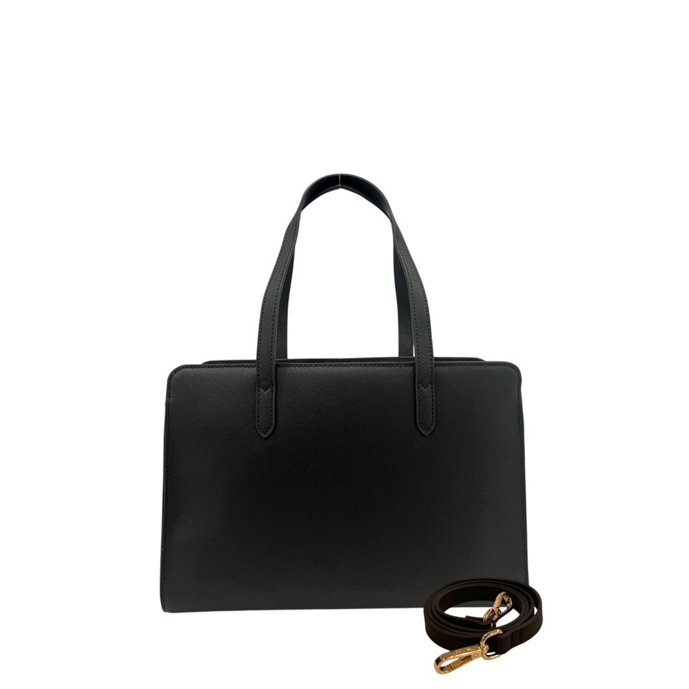 Shoulder Clutch Handbag by Twinset for women in polyurethane black & gold showcases a sculptural silhouette, featuring a secure zipper, ample built-in-compartments, and versatile shoulder-strap & adjustable-strap for a sculptural finish.