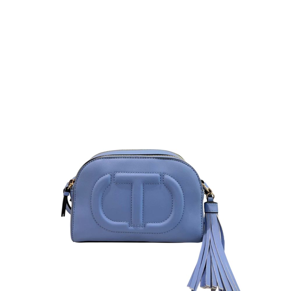 Crossbody Handbag by Twinset for women in polyurethane blue, gold & signature features a versatile chic silhouette, meticulously detailed with a secure zipper, ample built-in-compartments, and versatile crossbody-strap, shoulder-strap & adjustable-strap.