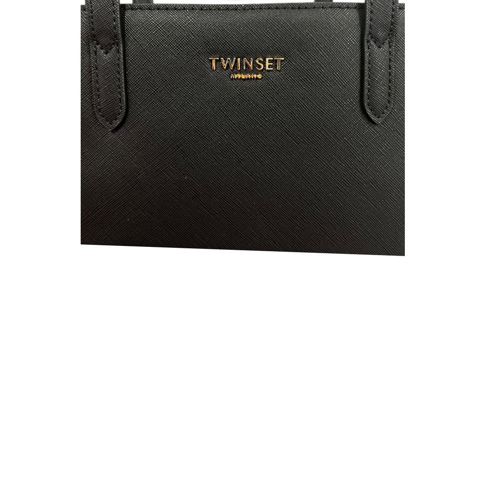 Shoulder Clutch Handbag by Twinset for women in polyurethane black & gold showcases a sculptural silhouette, featuring a secure zipper, ample built-in-compartments, and versatile shoulder-strap & adjustable-strap for a sculptural finish.