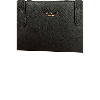 Shoulder Clutch Handbag by Twinset for women in polyurethane black & gold showcases a sculptural silhouette, featuring a secure zipper, ample built-in-compartments, and versatile shoulder-strap & adjustable-strap for a sculptural finish.