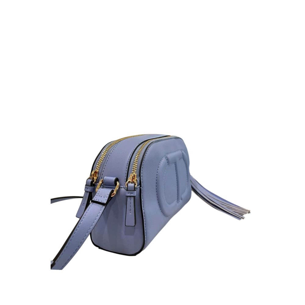 Crossbody Handbag by Twinset for women in polyurethane blue, gold & signature features a transformative sophistication silhouette, showcasing a secure zipper, ample built-in-compartments, and versatile crossbody-strap, shoulder-strap & adjustable-strap for a transformative sophistication look.