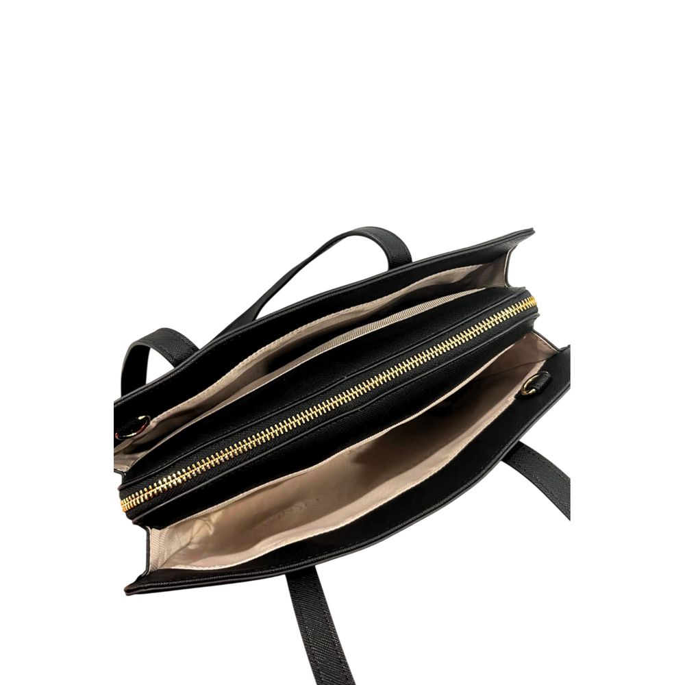 Shoulder Clutch Handbag by Twinset for women in polyurethane black & gold showcases a sculptural silhouette, featuring a secure zipper, ample built-in-compartments, and versatile shoulder-strap & adjustable-strap for a sculptural aesthetic.