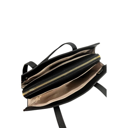 Shoulder Clutch Handbag by Twinset for women in polyurethane black & gold showcases a sculptural silhouette, featuring a secure zipper, ample built-in-compartments, and versatile shoulder-strap & adjustable-strap for a sculptural aesthetic.
