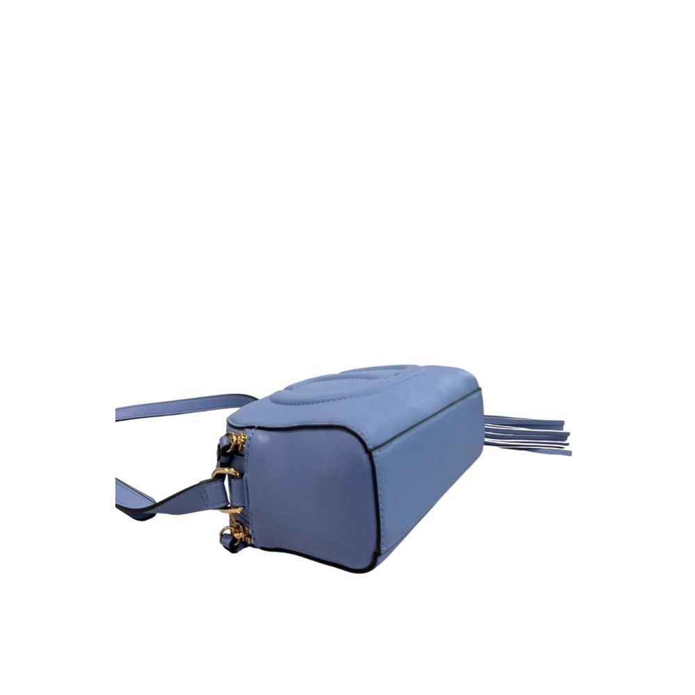 Crossbody Handbag by Twinset for women in polyurethane blue, gold & signature features a versatile chic silhouette, meticulously detailed with a secure zipper, ample built-in-compartments, and versatile crossbody-strap, shoulder-strap & adjustable-strap.
