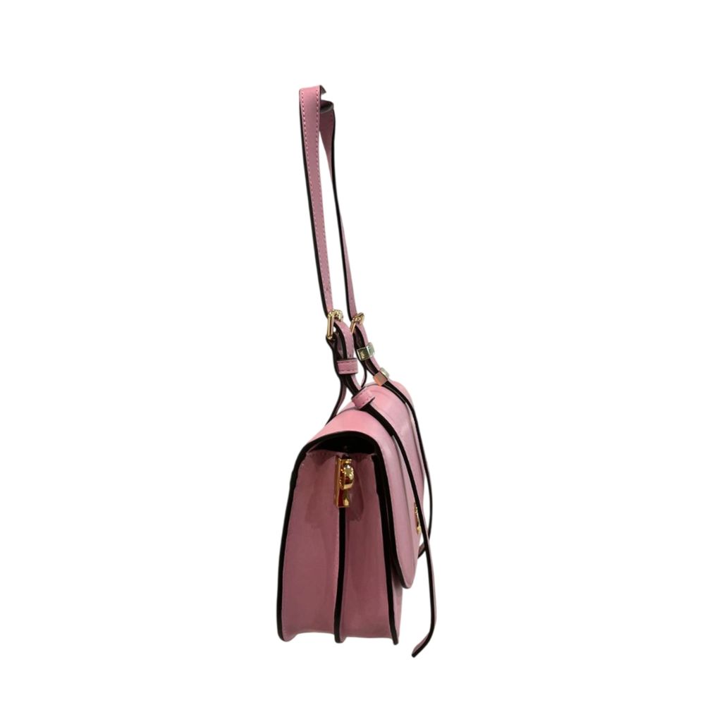 Shoulder Flap Clutch Handbag by Twinset for women in polyurethane gold, multicolor & pink features a statuesque silhouette, showcasing a secure flap, magnetic & button and organized built-in-compartments with versatile shoulder-strap for statuesque evening wear.