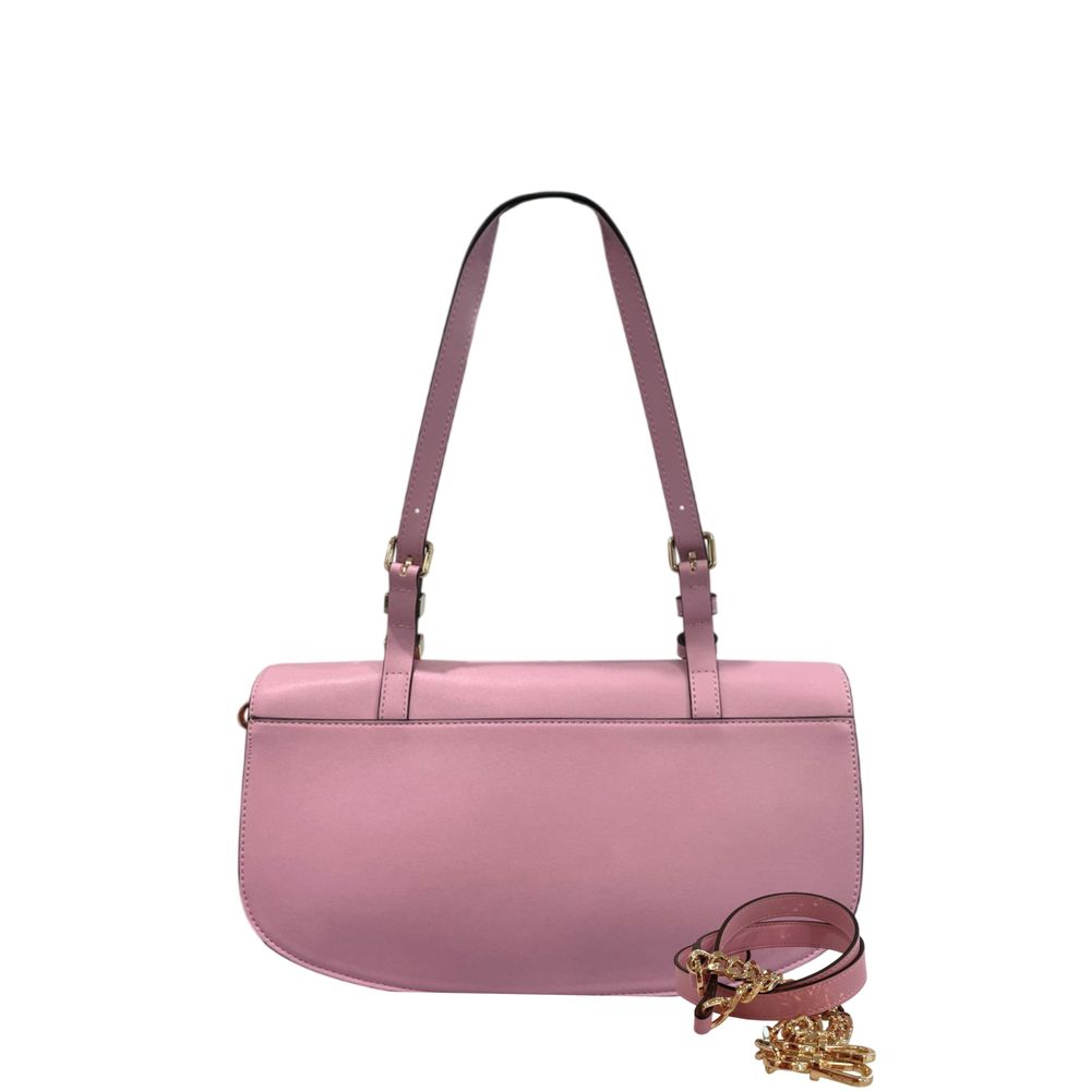 Shoulder Flap Clutch Handbag by Twinset for women in polyurethane gold, multicolor & pink showcases a sculptural silhouette, featuring a secure flap, magnetic & button, ample built-in-compartments, and versatile shoulder-strap for a sculptural aesthetic.