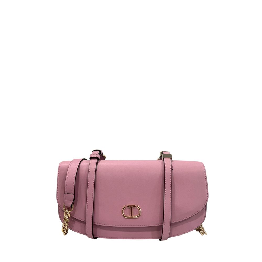 Shoulder Flap Clutch Handbag by Twinset for women in polyurethane gold, multicolor & pink features a statuesque silhouette, showcasing a secure flap, magnetic & button and organized built-in-compartments with versatile shoulder-strap for statuesque evening wear.