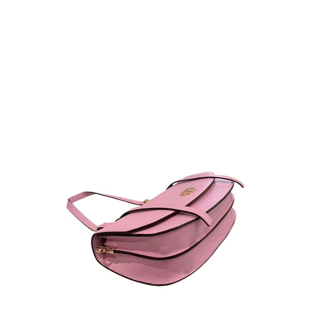 Shoulder Flap Clutch Handbag by Twinset for women in polyurethane gold, multicolor & pink showcases a sculptural silhouette, featuring a secure flap, magnetic & button, ample built-in-compartments, and versatile shoulder-strap for a sculptural finish.