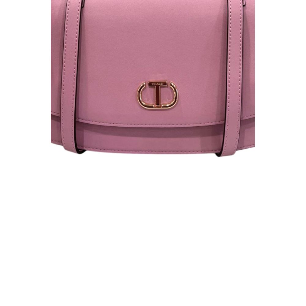 Shoulder Flap Clutch Handbag by Twinset for women in polyurethane gold, multicolor & pink features an sculptural silhouette, showcasing a secure flap, magnetic & button and sculptural built-in-compartments with versatile shoulder-strap for a sophisticated look.