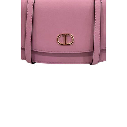 Shoulder Flap Clutch Handbag by Twinset for women in polyurethane gold, multicolor & pink features an sculptural silhouette, showcasing a secure flap, magnetic & button and sculptural built-in-compartments with versatile shoulder-strap for a sophisticated look.