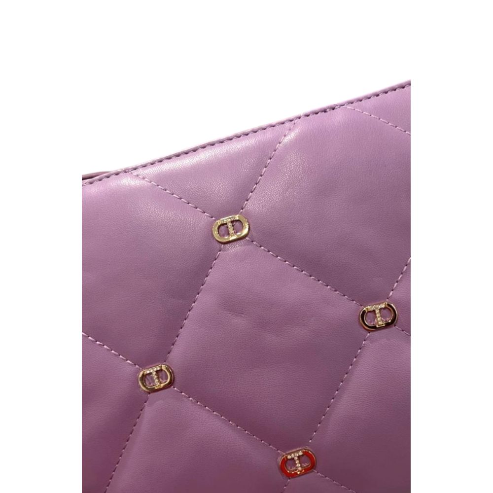 2-in-1 Shoulder & Crossbody Handbag by Twinset for women in polyurethane faux leather gold, multicolor & purple features a transformative sophistication silhouette, showcasing a secure zipper, ample built-in-compartments, and versatile crossbody-strap & shoulder-strap for a transformative sophistication look.
