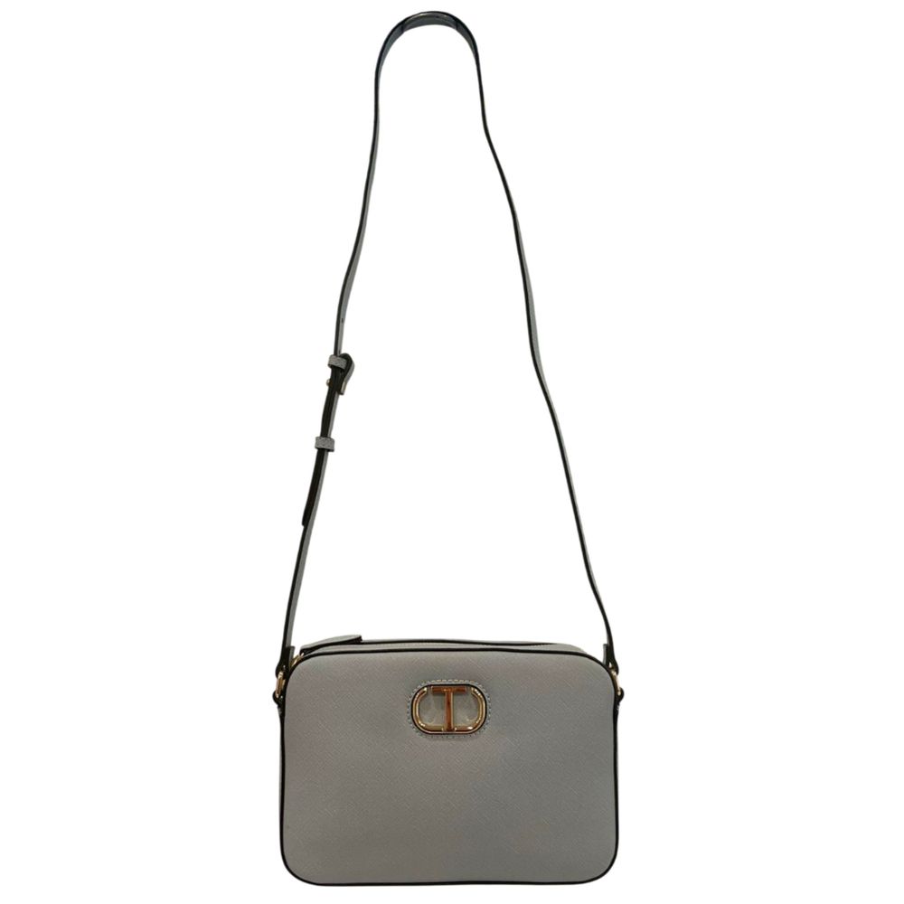 Crossbody Handbag by Twinset for women in polyurethane blue & gold features a multifaceted silhouette, showcasing a secure zipper and multifaceted built-in-compartments with versatile crossbody-strap, shoulder-strap & adjustable-strap for multifaceted style.