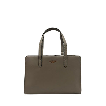 Shoulder Clutch Handbag by Twinset for women in polyurethane gray & gold features a sculptural silhouette with a secure zipper, organized built-in-compartments, and versatile shoulder-strap & adjustable-strap for a sculptural finish.