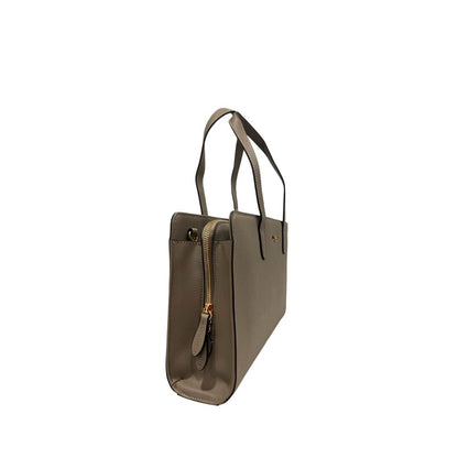 Shoulder Clutch Handbag by Twinset for women in polyurethane gray & gold showcases a sculptural silhouette, featuring a secure zipper, ample built-in-compartments, and versatile shoulder-strap & adjustable-strap for a sculptural aesthetic.