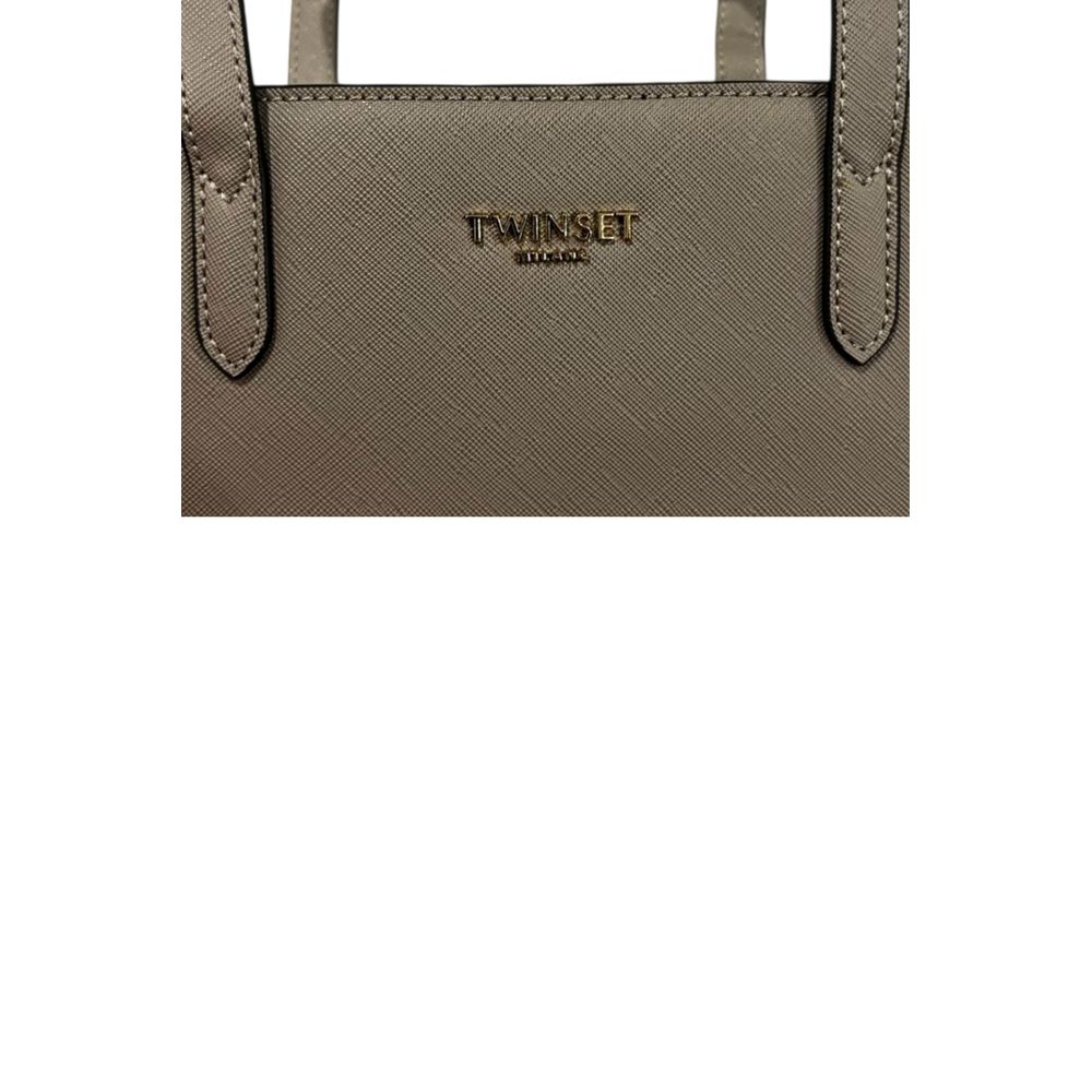Shoulder Clutch Handbag by Twinset for women in polyurethane gray & gold features a statuesque silhouette, showcasing a secure zipper and organized built-in-compartments with versatile shoulder-strap & adjustable-strap for statuesque evening wear.